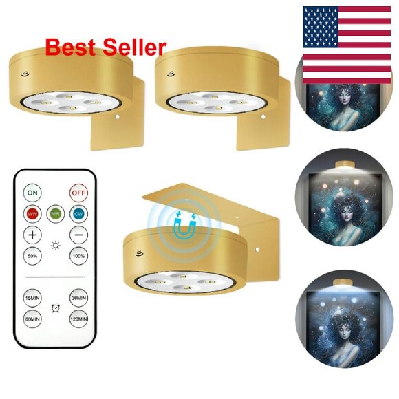 Accessories - Magnetic LED Picture Lights Remote Dimmable Timer Art Display Wall Decor